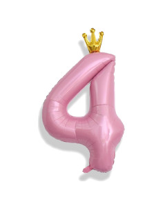 Globo de Número 4 Rosa Crown 100 cm para Fiestas