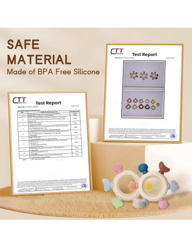 2 Juguetes de Dentición para Bebés Silicona y Madera Natural