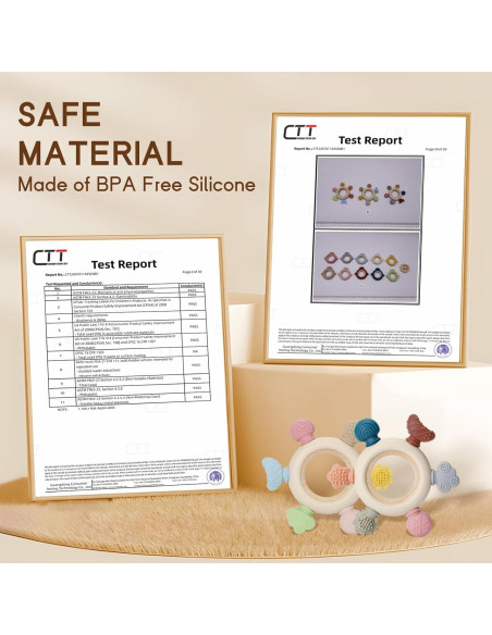 2 Juguetes de Dentición para Bebés Silicona y Madera Natural