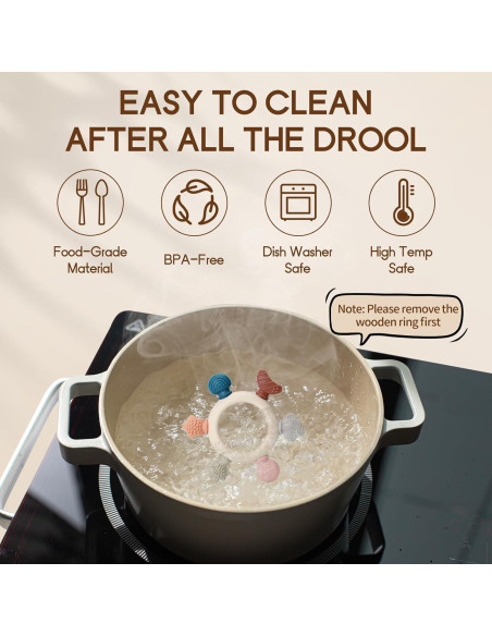 2 Juguetes de Dentición para Bebés Silicona y Madera Natural