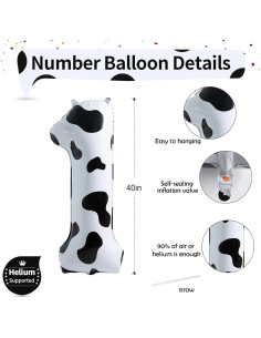 Globo Número 1 Vaca 101.6 cm Autosealable Decoración 2