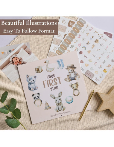 Calendario del Primer Año del Bebé Bibi & Beau con 100 Pegatinas