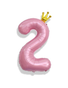 Globo de Número 2 Rosa con Corona 101,6 cm para Cumpleaños