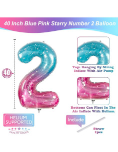 Globo Número 2 Sirena 101,6 cm Arcoíris Mylar Decoración 2