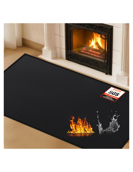 Alfombra Ignífuga para Chimenea TOHONFOO 99x64 cm Negra