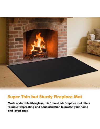 Alfombra Ignífuga para Chimenea TOHONFOO 99x64 cm Negra