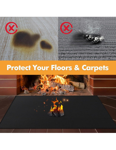 Alfombra Ignífuga para Chimenea TOHONFOO 99x64 cm Negra