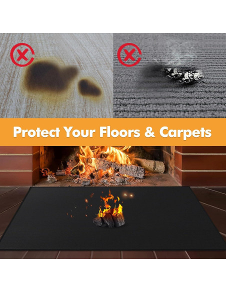 Alfombra Ignífuga para Chimenea TOHONFOO 99x64 cm Negra