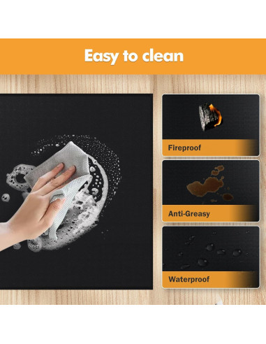 Alfombra Ignífuga para Chimenea TOHONFOO 99x64 cm Negra