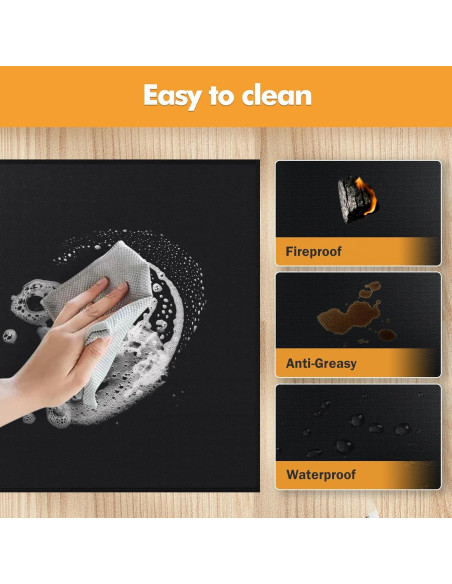 Alfombra Ignífuga para Chimenea TOHONFOO 99x64 cm Negra