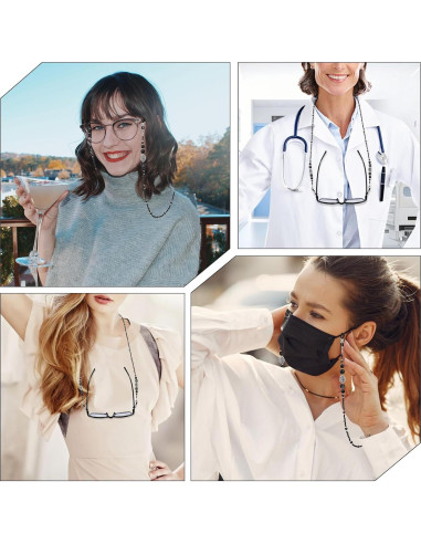 Cadena de Gafas Vintage con Perlas para Mujeres 77 cm