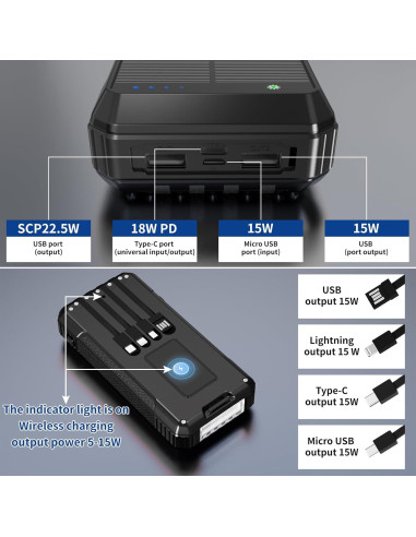 Banco de Energía Solar 49800mAh Cargador Rápido Inalámbrico