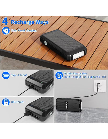 Banco de Energía Solar 49800mAh Cargador Rápido Inalámbrico