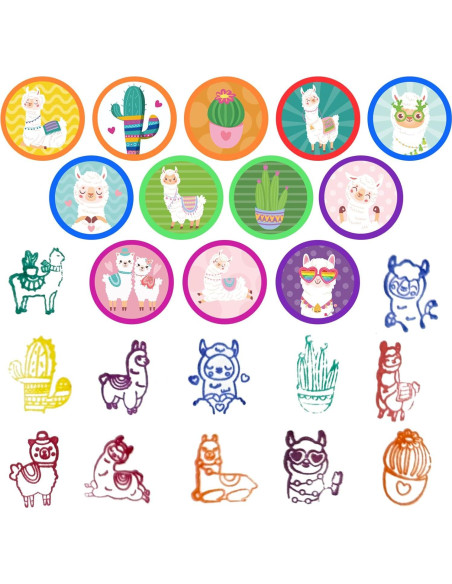 Sellos de Llama y Cactus Cinrobiye 24 Pcs para Niños
