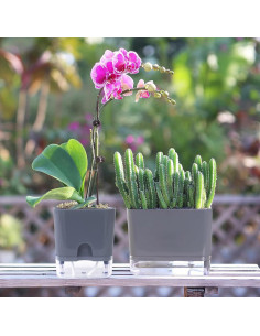 Macetas Autorriego FAMZ 4 Pack 18 cm Gris para Plantas 2