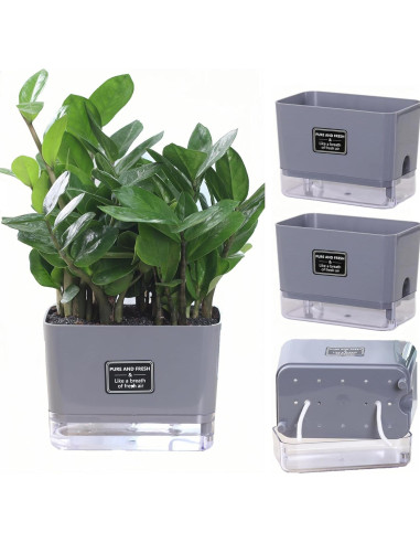 Macetas Autorriego FAMZ 4 Pack 18 cm Gris para Plantas