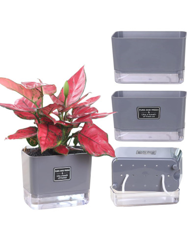 Macetas Autorriego FAMZ 4 Pack 18 cm Gris para Plantas