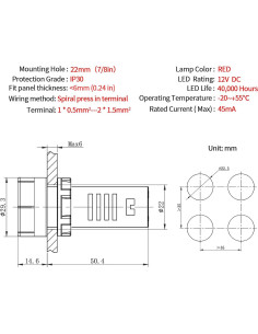 Zumbador Piezo 12V CC/CA LED Rojo 22mm ZJWZJH 2Pcs 2