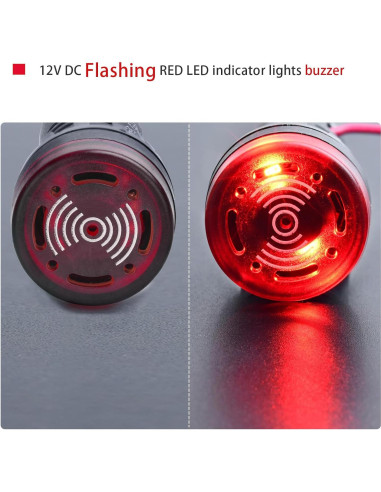 Zumbador Piezo 12V CC/CA LED Rojo 22mm ZJWZJH 2Pcs