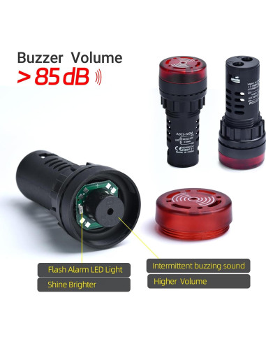 Zumbador Piezo 12V CC/CA LED Rojo 22mm ZJWZJH 2Pcs