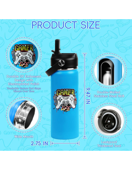 Botella de Agua Aislada 0.5L SEGXCFL Azul con Pajita