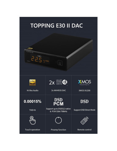 DAC TOPPING E30 II - Chips AK4493S, 24bit/192kHz, Plata