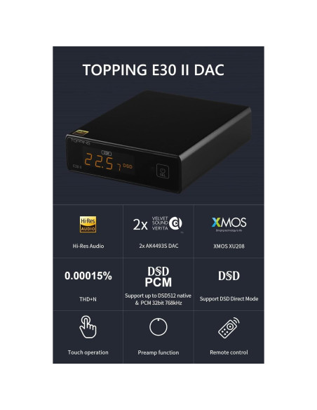 DAC TOPPING E30 II - Chips AK4493S, 24bit/192kHz, Plata