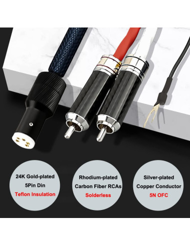 Cable de Tono Viborg LC800 3M Cobre Plateado 5 Pin DIN a RCA