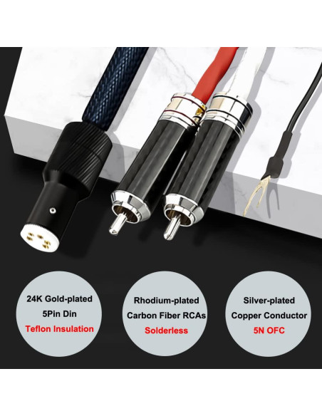Cable de Tono Viborg LC800 3M Cobre Plateado 5 Pin DIN a RCA