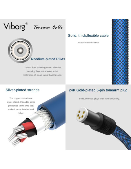Cable de Tono Viborg LC800 3M Cobre Plateado 5 Pin DIN a RCA