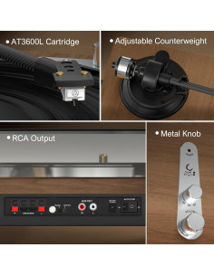 Reproductor de Vinilo Wohome D02 con Altavoces Externos 66W Bluetooth 2