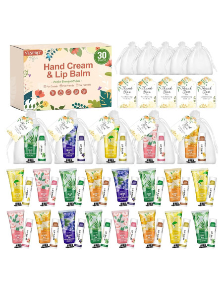 30 Sets de Crema de Manos y Balsamo Labial - Regalos Agradecimiento