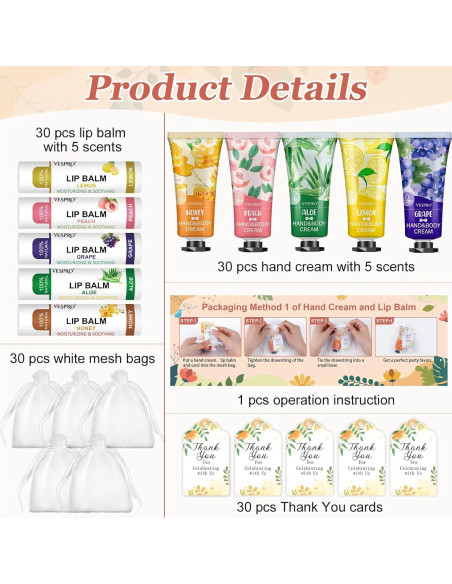 30 Sets de Crema de Manos y Balsamo Labial - Regalos Agradecimiento