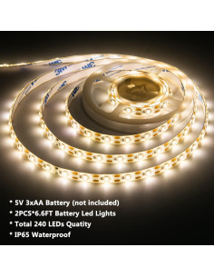 Luces de tira LED a pilas JUNWEN 2m blanco cálido impermeables 2