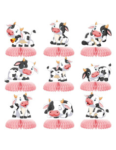 Centro de Mesa de Vacas Rosa 9 Pcs Decoración Fiesta Bebé