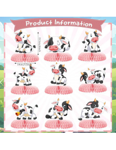 Centro de Mesa de Vacas Rosa 9 Pcs Decoración Fiesta Bebé 2