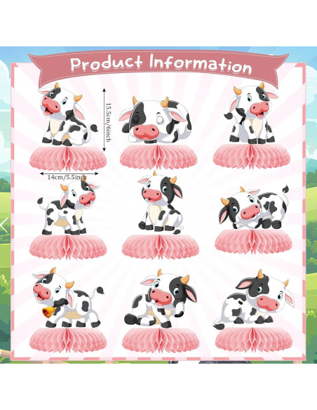 Centro de Mesa de Vacas Rosa 9 Pcs Decoración Fiesta Bebé