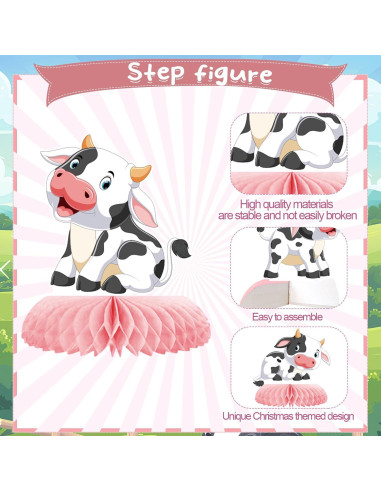 Centro de Mesa de Vacas Rosa 9 Pcs Decoración Fiesta Bebé