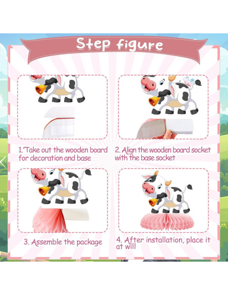 Centro de Mesa de Vacas Rosa 9 Pcs Decoración Fiesta Bebé