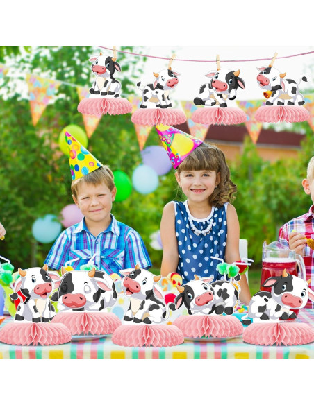 Centro de Mesa de Vacas Rosa 9 Pcs Decoración Fiesta Bebé