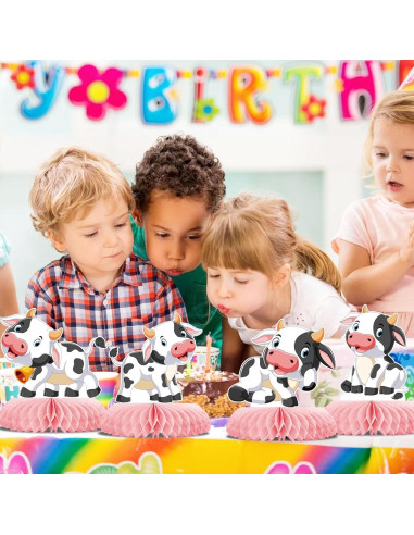 Centro de Mesa de Vacas Rosa 9 Pcs Decoración Fiesta Bebé