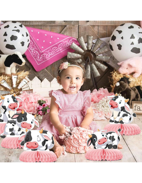 Centro de Mesa de Vacas Rosa 9 Pcs Decoración Fiesta Bebé