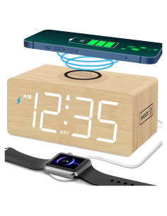 Reloj Despertador Digital DreamSky de Madera con Carga Inalámbrica