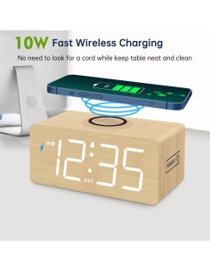 Reloj Despertador Digital DreamSky de Madera con Carga Inalámbrica 2