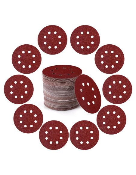 100 Discos de Lijado 5" 40 Grano Tongbay con Gancho y Bucle