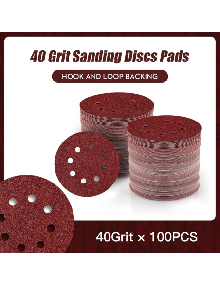 100 Discos de Lijado 5" 40 Grano Tongbay con Gancho y Bucle