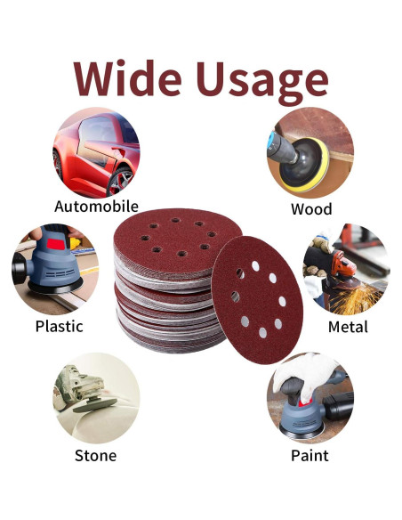100 Discos de Lijado 5" 40 Grano Tongbay con Gancho y Bucle