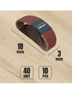 Cintas de Lijado 3x18" POWERTEC 40 Granos Óxido de Aluminio 10PK 2