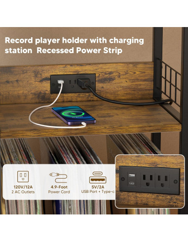 Soporte para Tocadiscos PLOOHT 3 Niveles con Estante para 200 Vinilos