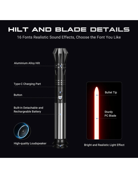 Sable de Luz DAMIENSABER RGB V3, 92 cm, 16 Sonidos, Aluminio